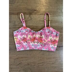 Bebe Pink Floral Brocade Bustier Crop Top Sweetheart Zip Back Size 8
